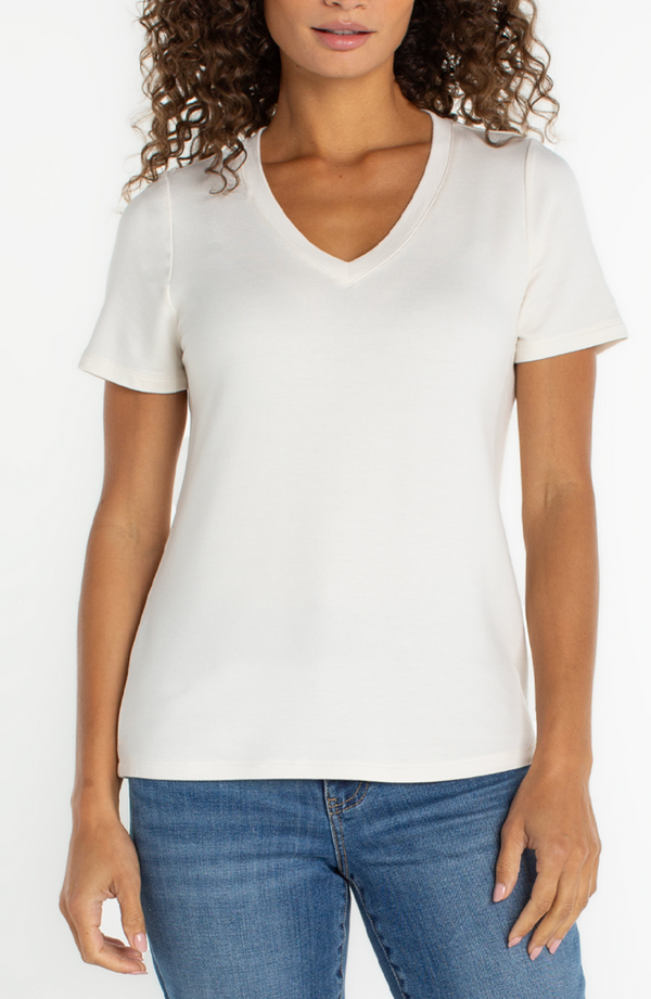 Liverpool V-neck Knit Tee French Cream