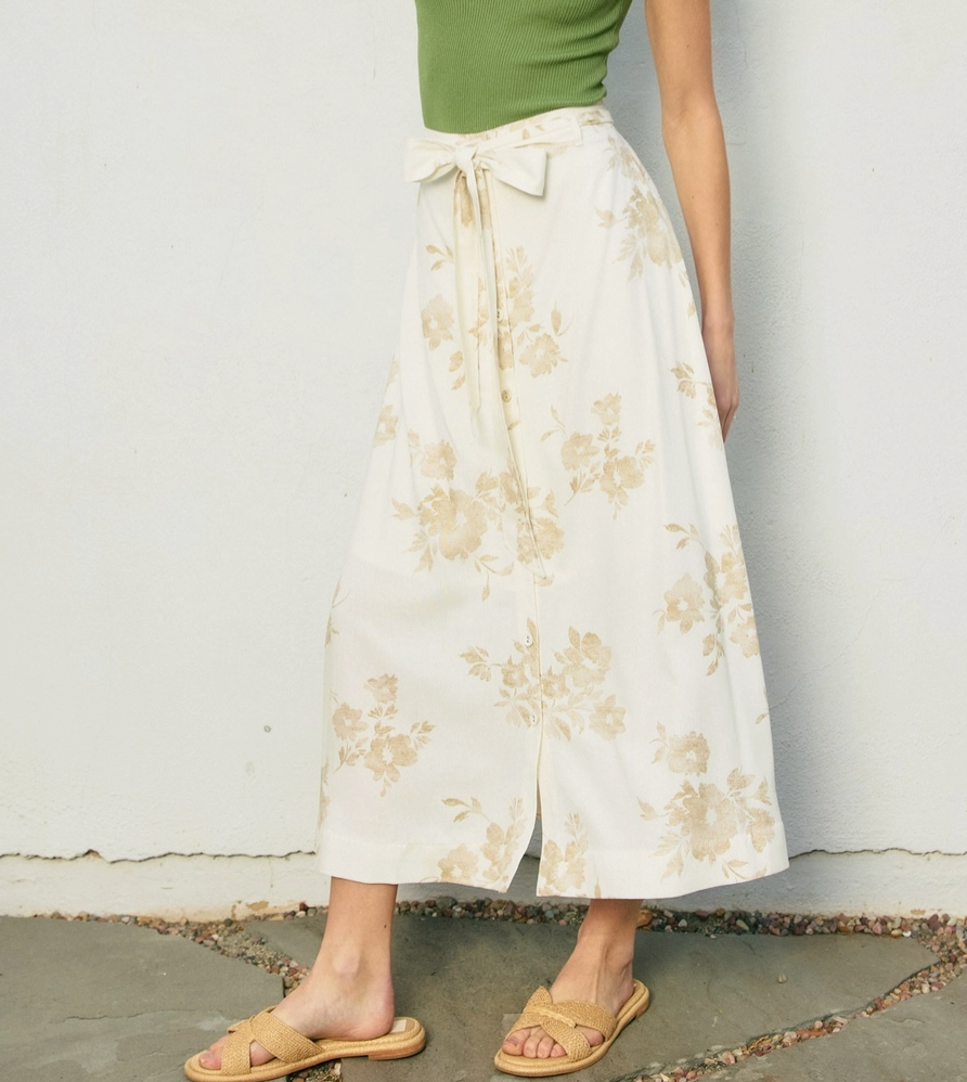 Button Placket A-Line Midi Skirt