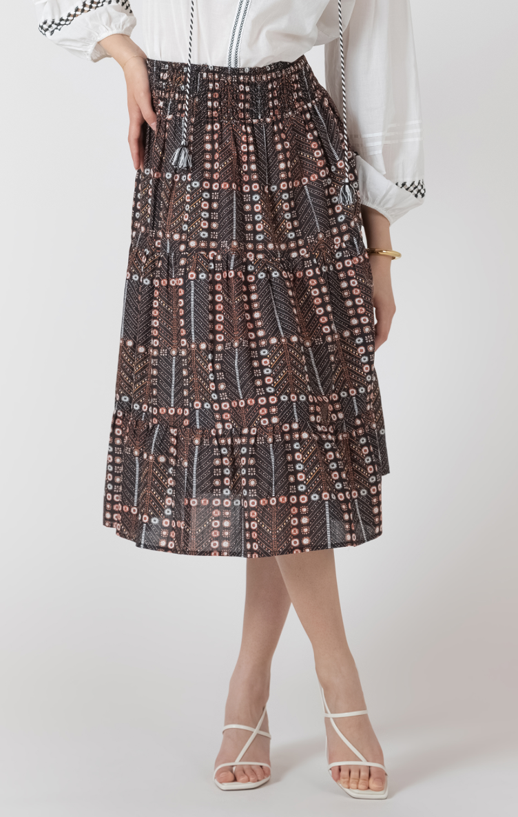 Dex Smocked Waist Midi Skirt