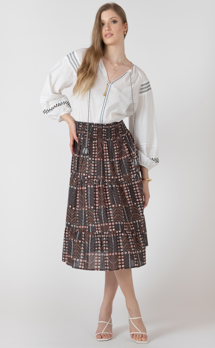 Dex Smocked Waist Midi Skirt