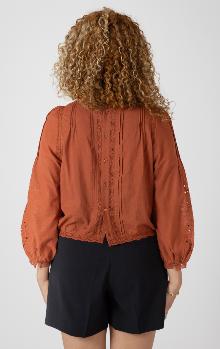 Dex Lace Detailed Blouse-Terracotta