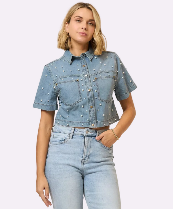 Denim/Pearl Studded Jacket