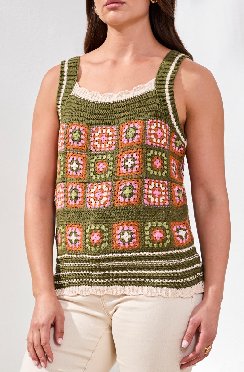 Tribal Wide Strap Crochet Cami