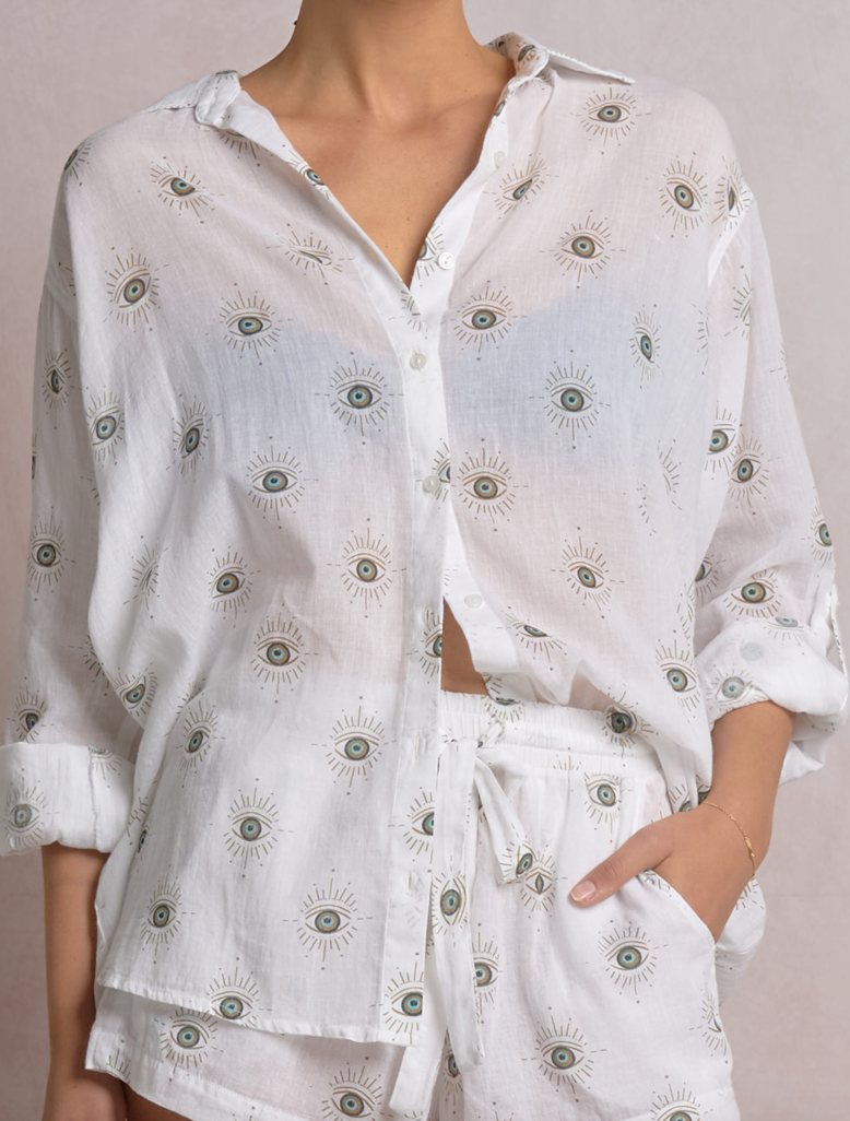 Elan Button Down Evil Eye Top