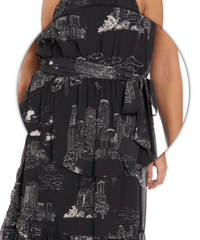 Elina Printed Toile Halter Ruffle Midi