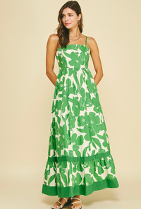 Floral Tiered Maxi Dress-Green