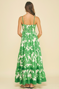 Floral Tiered Maxi Dress-Green