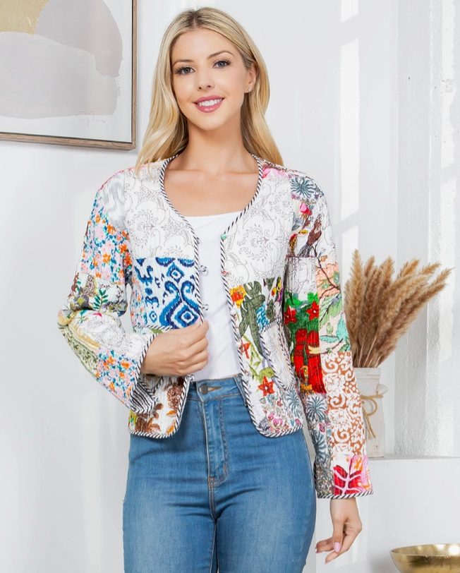 Reversible Floral Print Quilted Patch Jacket