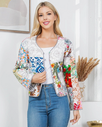Reversible Floral Print Quilted Patch Jacket