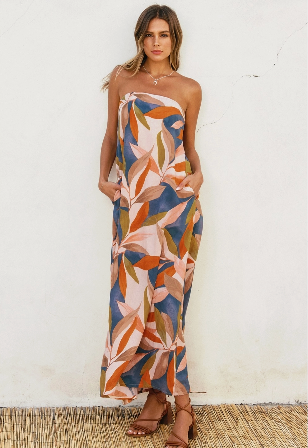 Strapless Tie Back Maxi Dress-Prism Blue