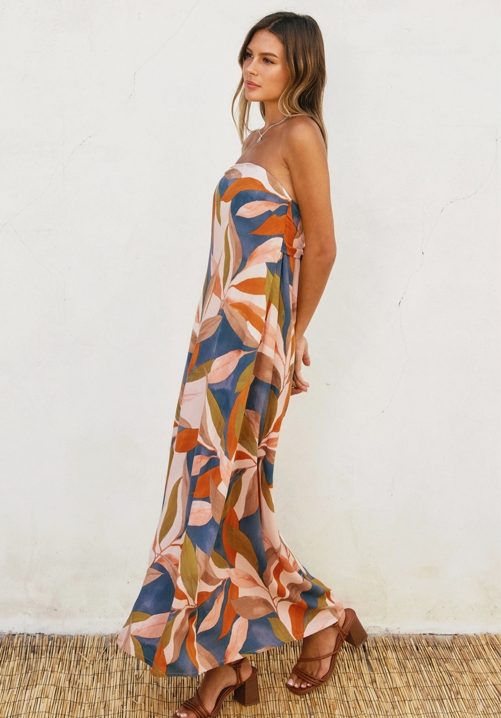 Strapless Tie Back Maxi Dress-Prism Blue