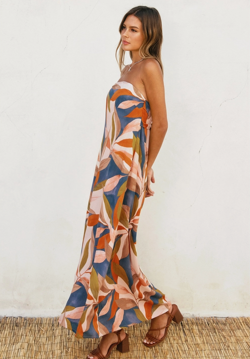 Strapless Tie Back Maxi Dress-Prism Blue