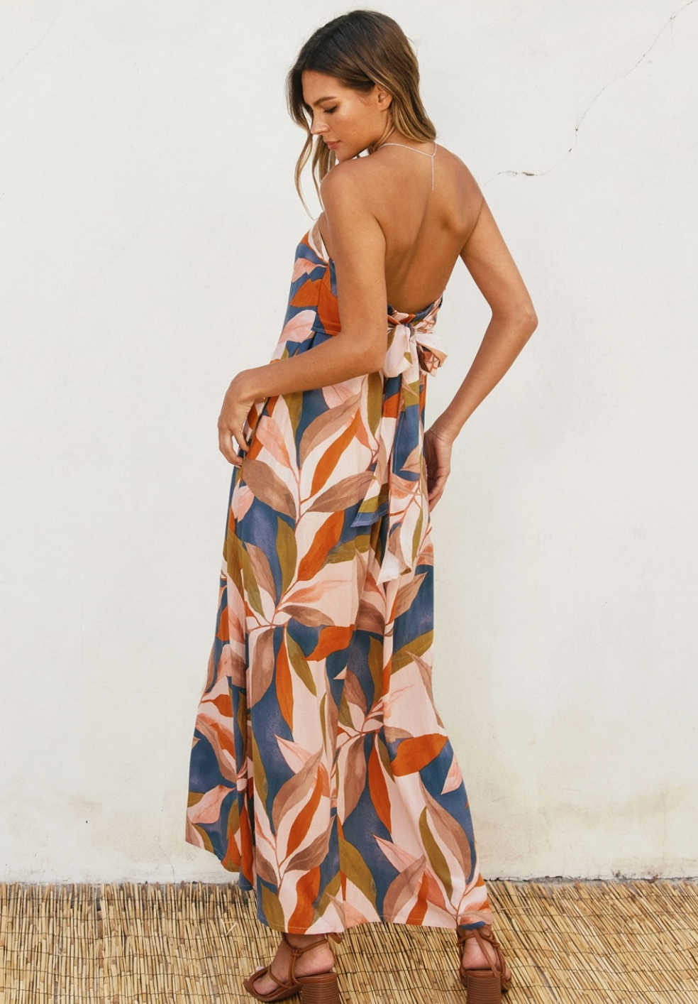 Strapless Tie Back Maxi Dress-Prism Blue