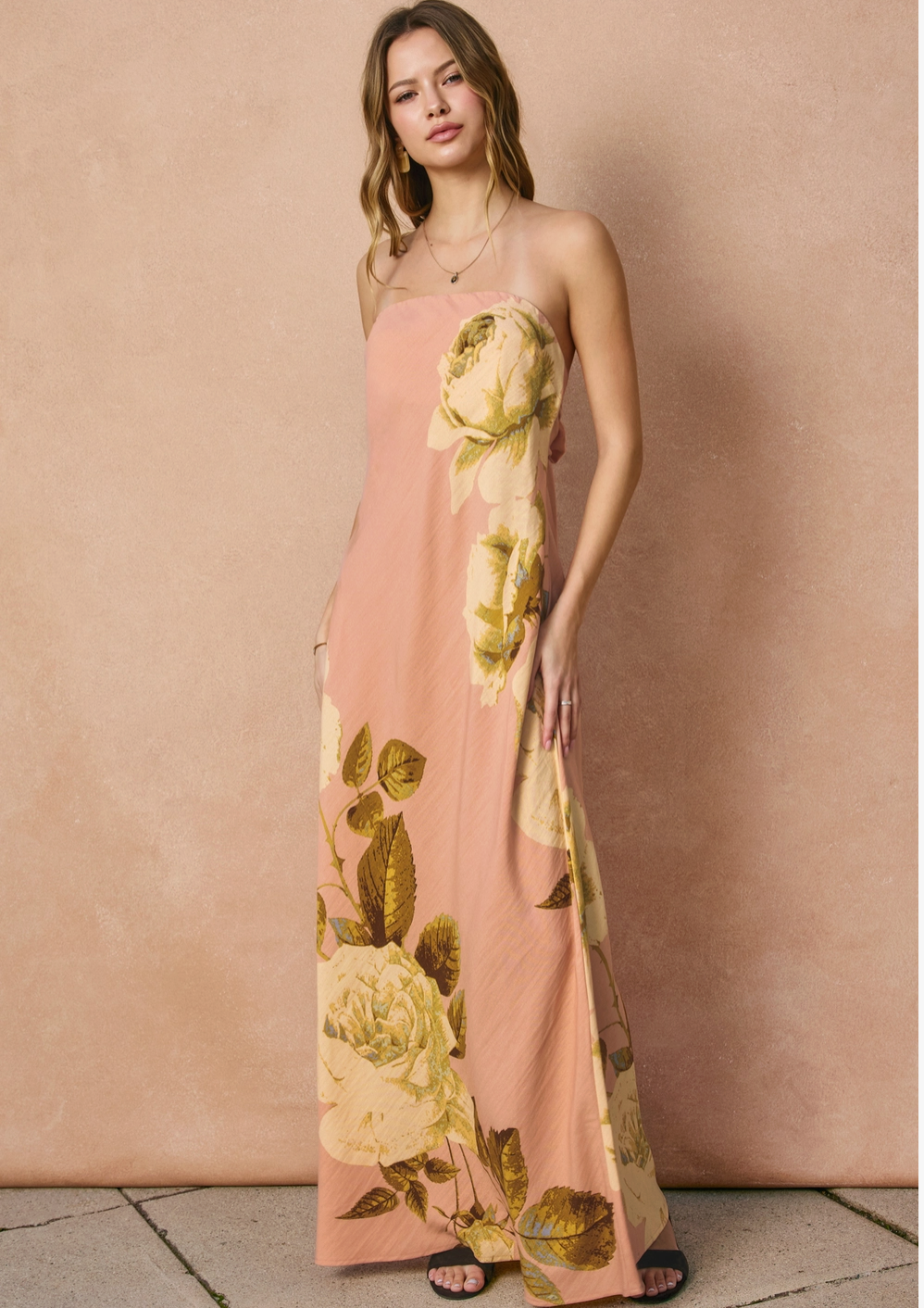 Strapless Tie Back Maxi Dress-Rose Garden