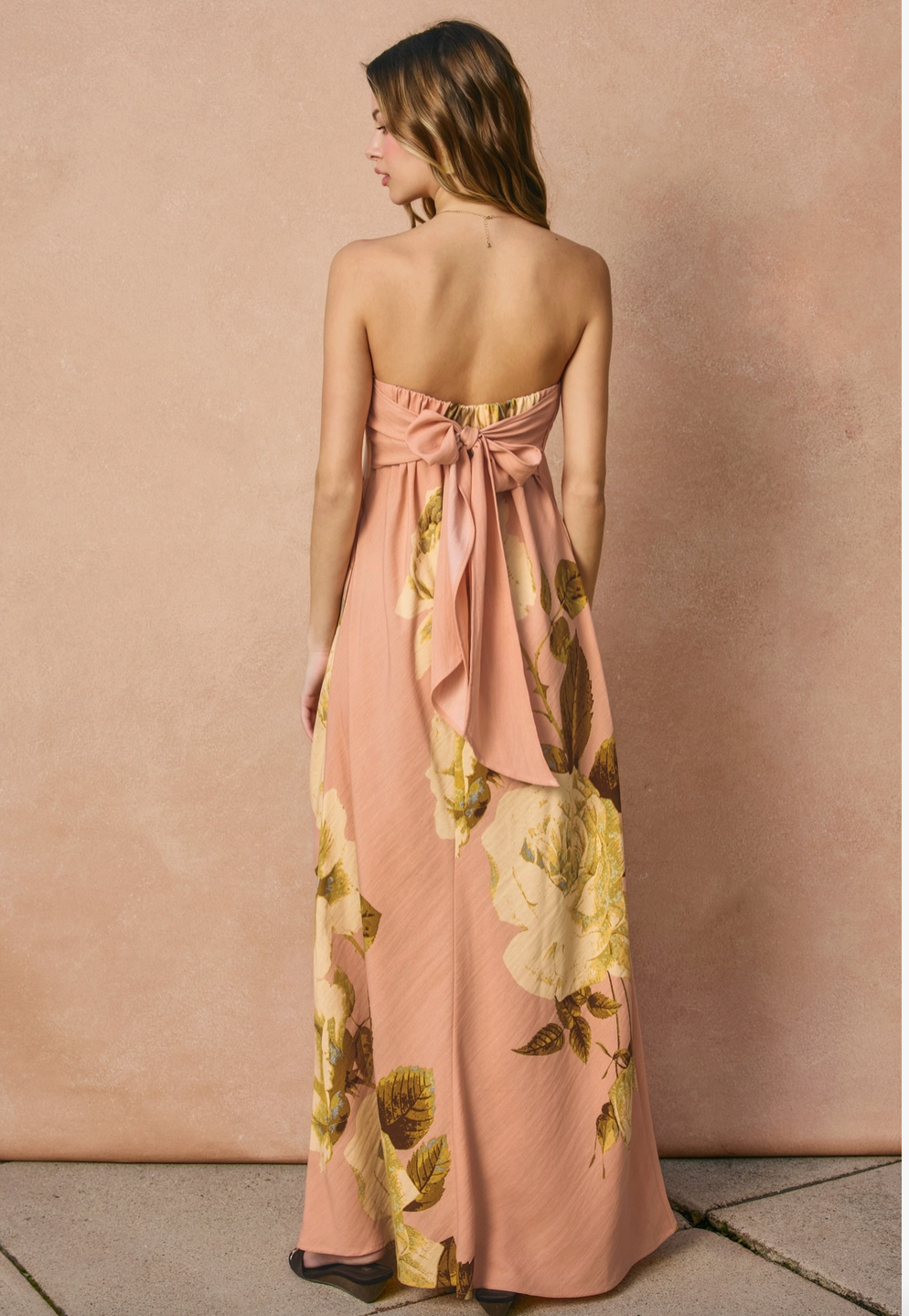 Strapless Tie Back Maxi Dress-Rose Garden