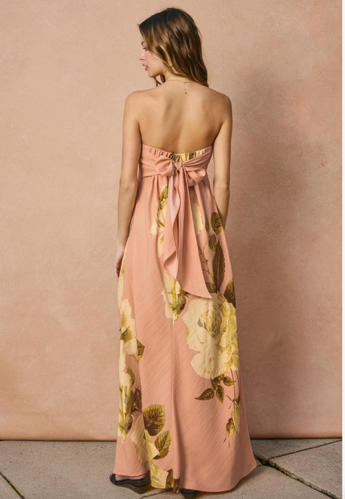 Strapless Tie Back Maxi Dress-Rose Garden
