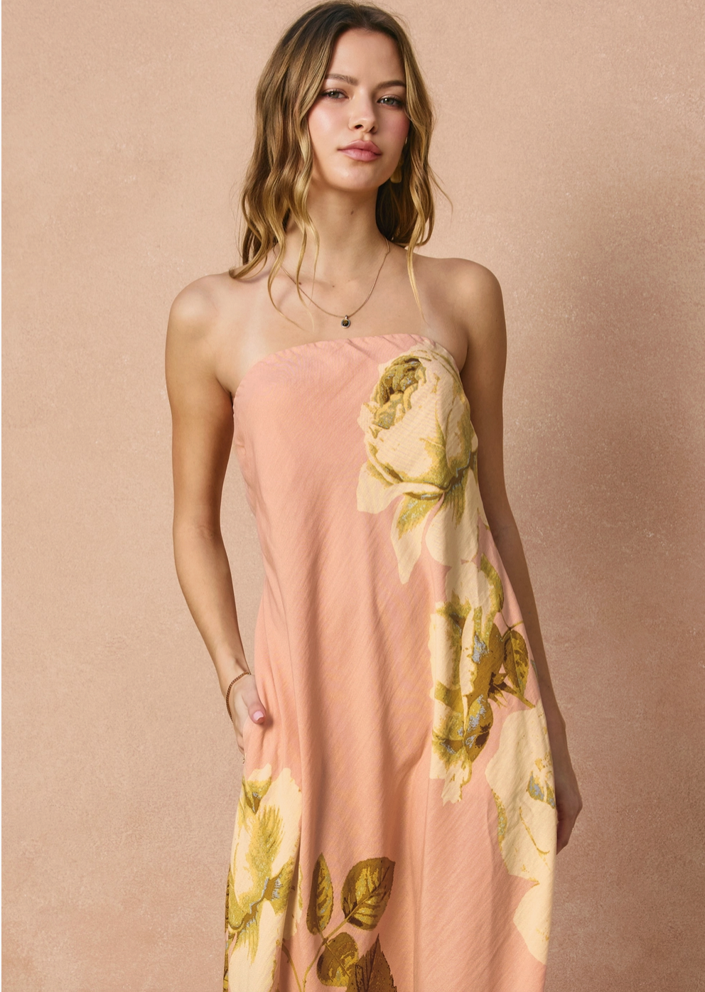Strapless Tie Back Maxi Dress-Rose Garden