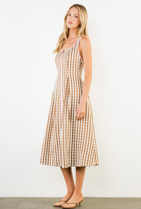 THML Gingham Midi Dress-Brown/Pink