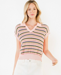 Open Knit Collard Sweater Top