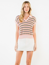 Open Knit Collard Sweater Top