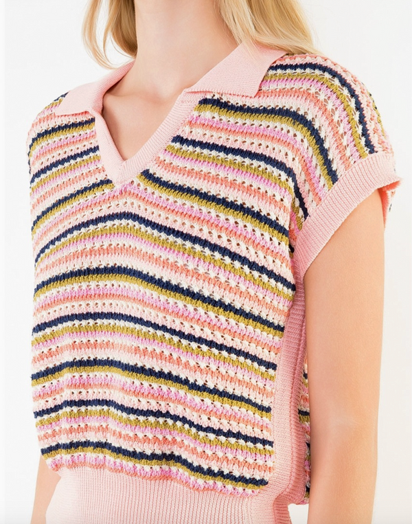 Open Knit Collard Sweater Top