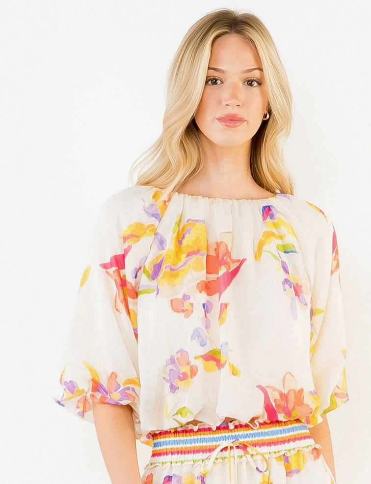 Floral Gathered Neck Top