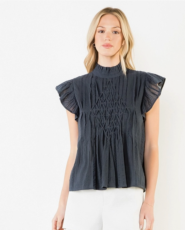Ruffle Ruched Top-Navy