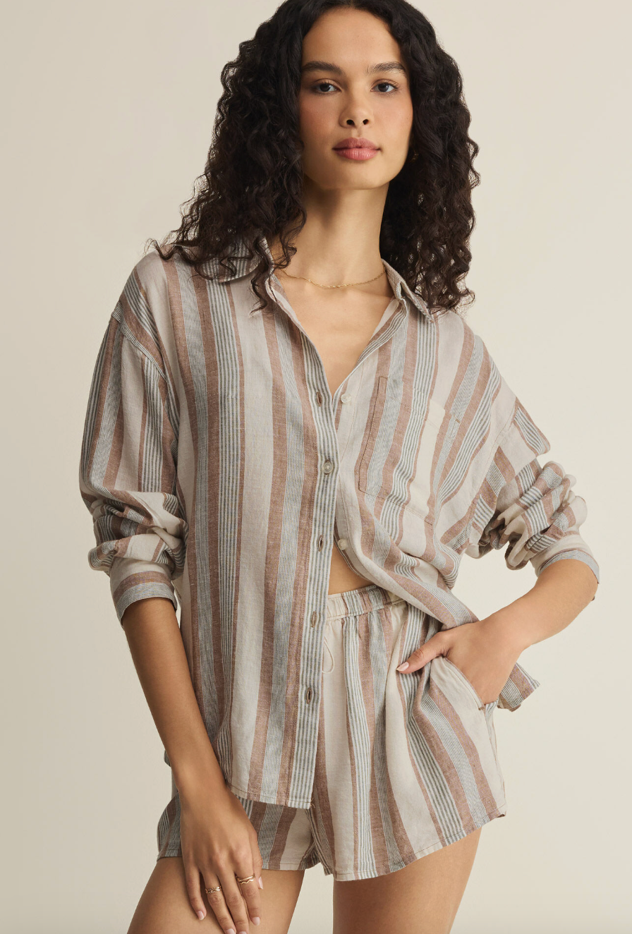 Perfect Striped Button Up-Island Coconut