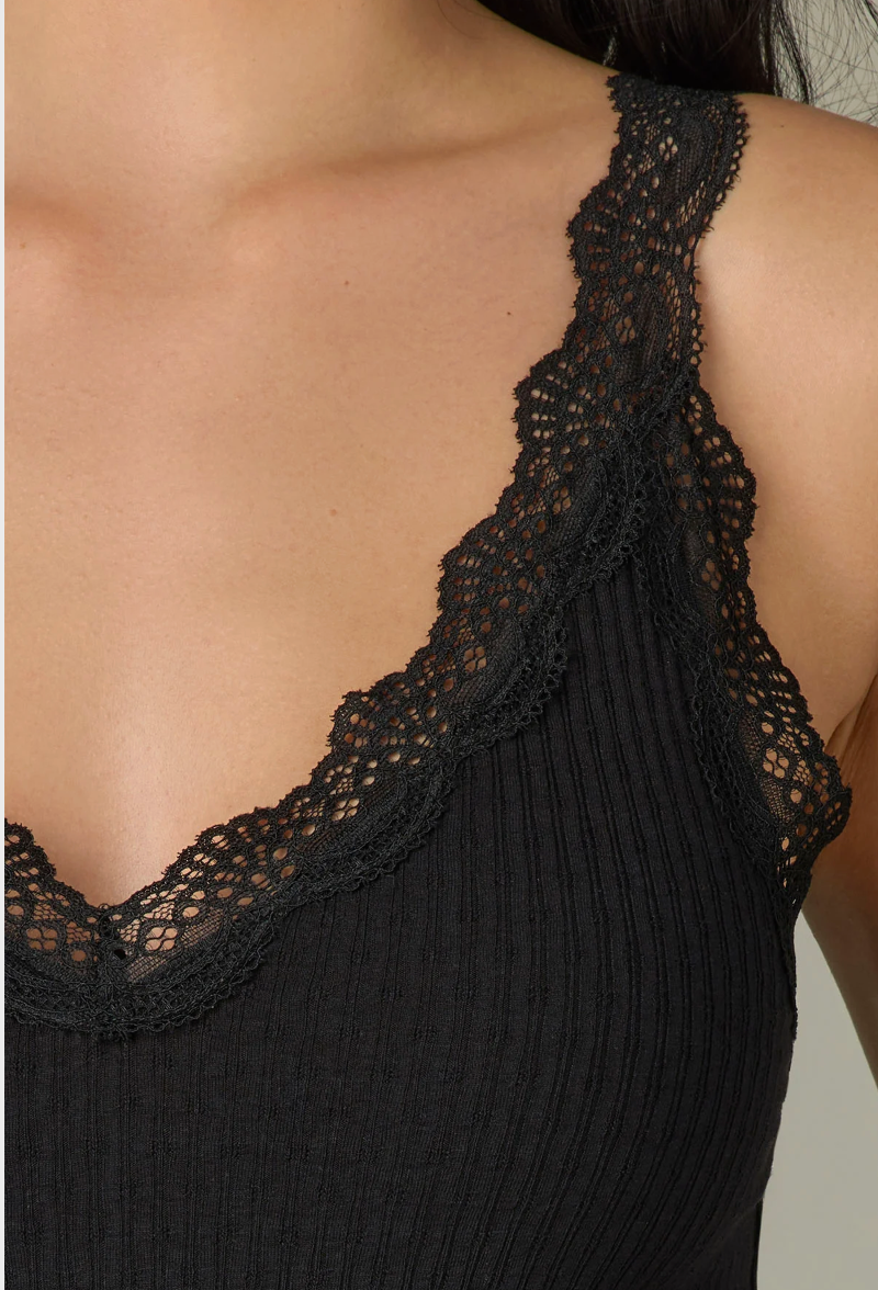 Double V-Neck Lace Scallop Tank Top