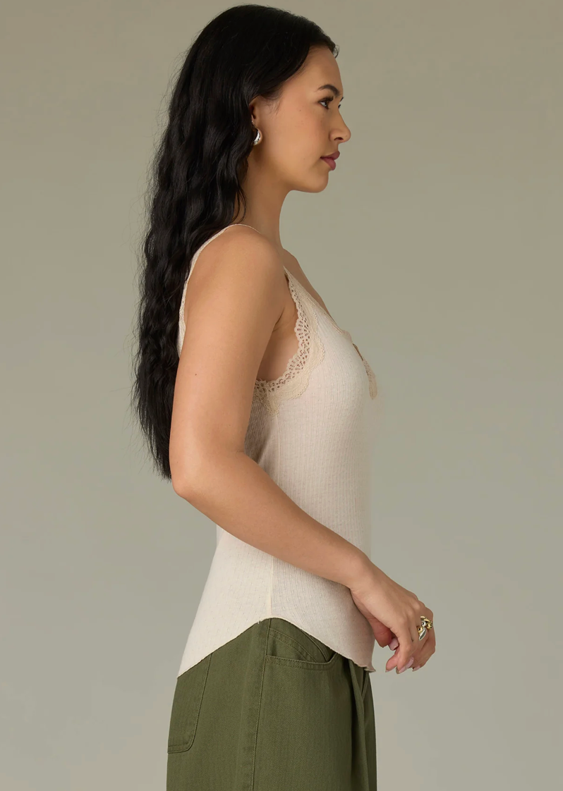 Double V-Neck Lace Scallop Tank Top
