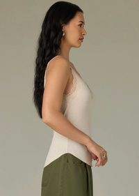 Double V-Neck Lace Scallop Tank Top