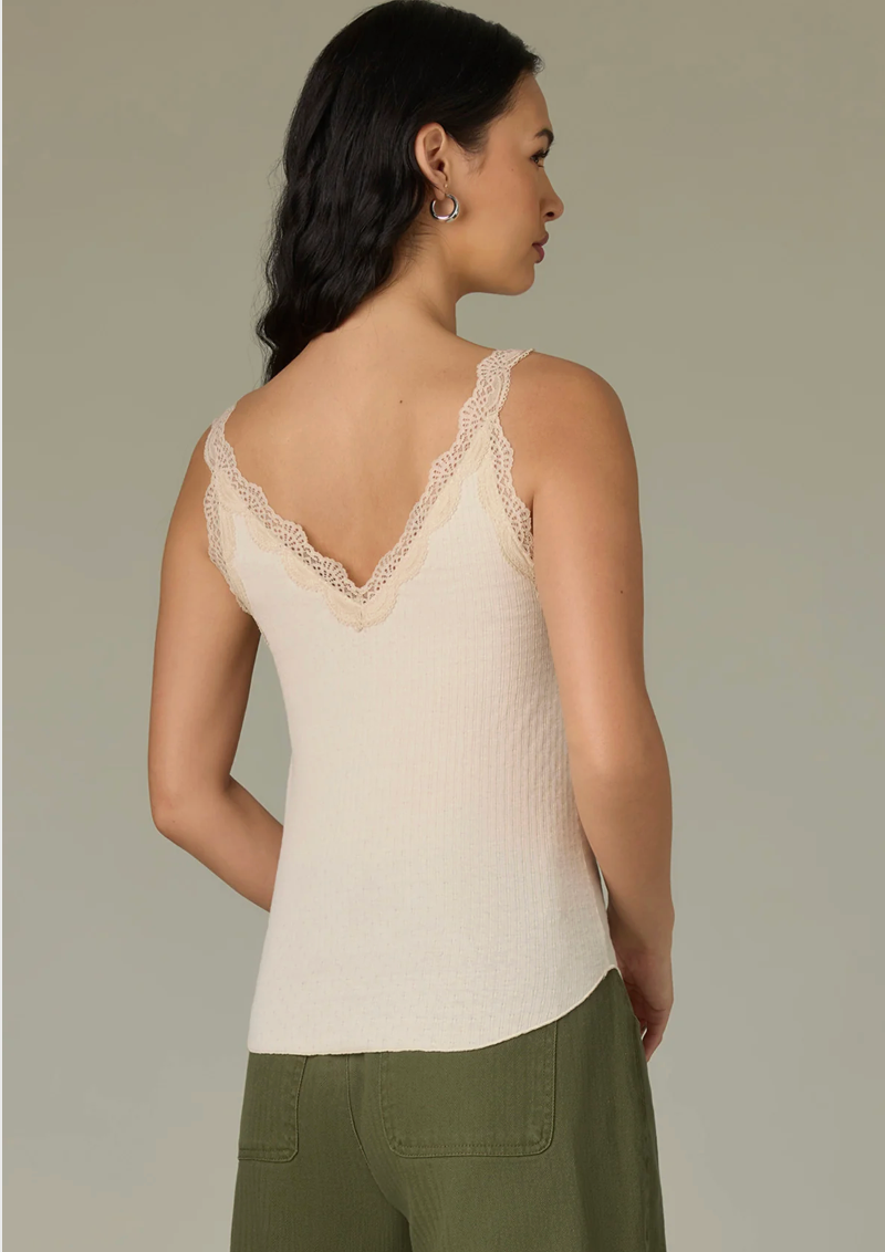 Double V-Neck Lace Scallop Tank Top