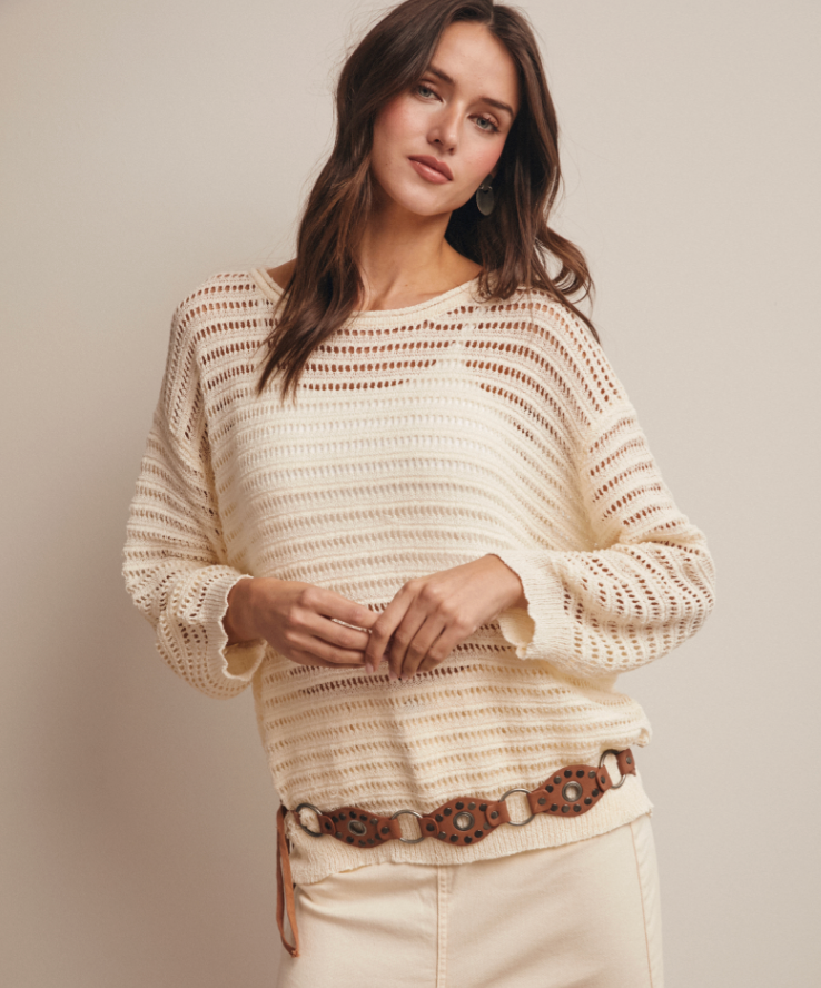 Open Knit Sweater Top-Cream