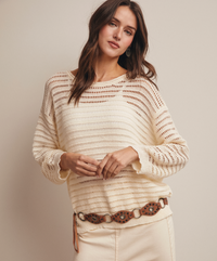 Open Knit Sweater Top-Cream