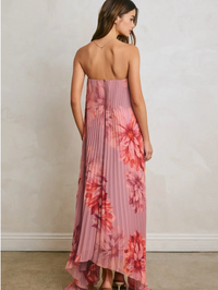 Pleated strapless Floral Dress