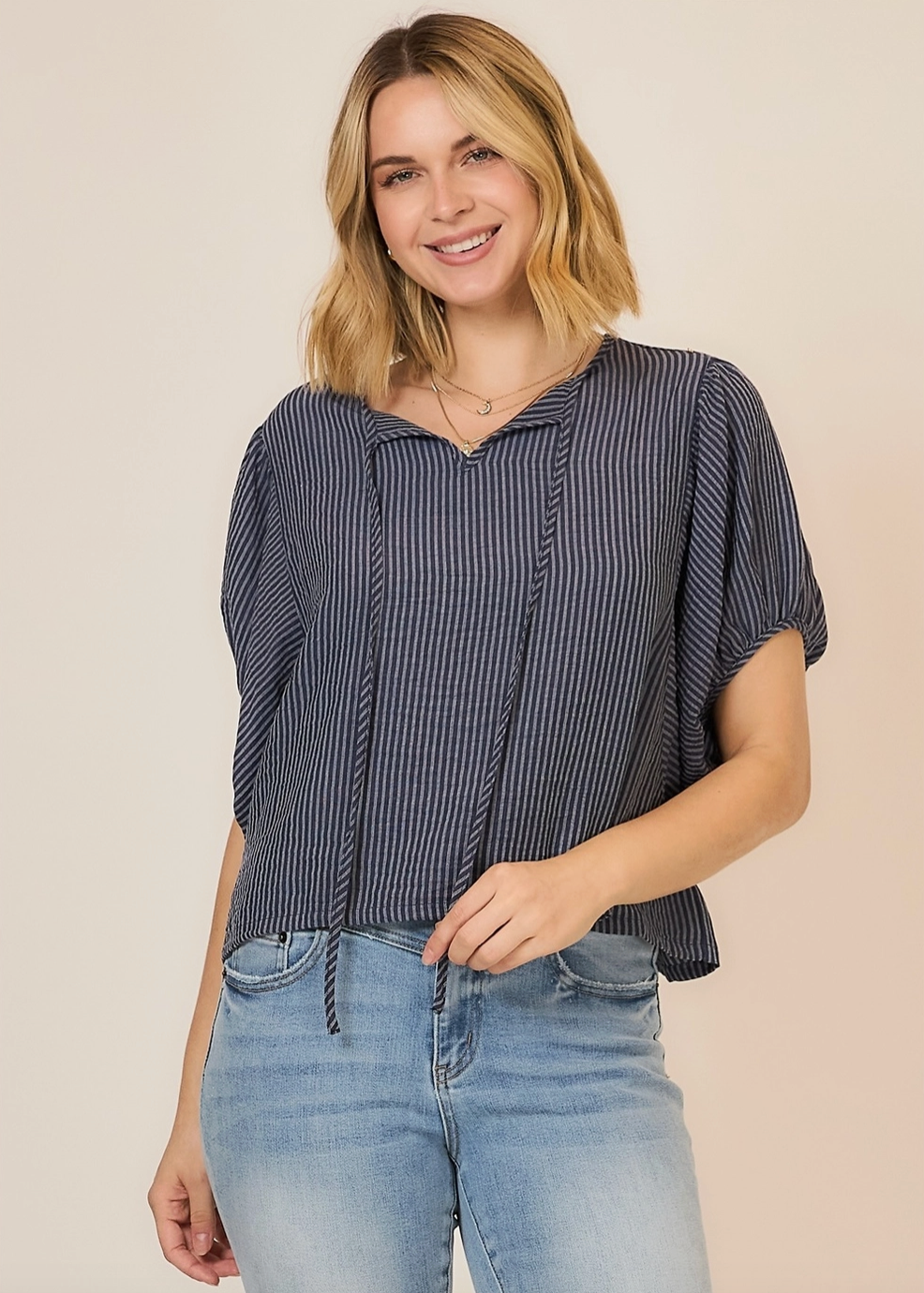 Seaside Escape Striped Top-Navy