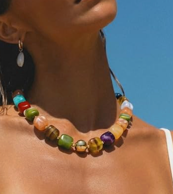 Rainbow Beaded Statement Necklace