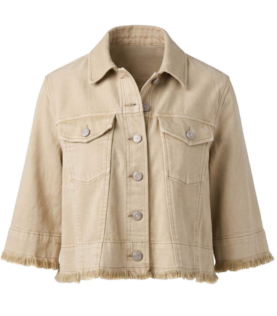Liverpool 3/4 Sleeve Frayed Jacket-Khaki