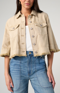 Liverpool 3/4 Sleeve Frayed Jacket-Khaki
