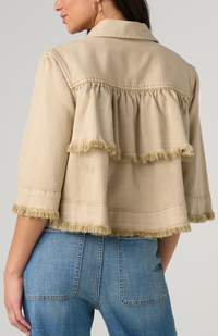Liverpool 3/4 Sleeve Frayed Jacket-Khaki
