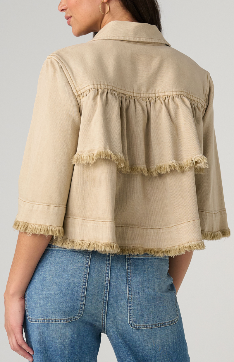 Liverpool 3/4 Sleeve Frayed Jacket-Khaki