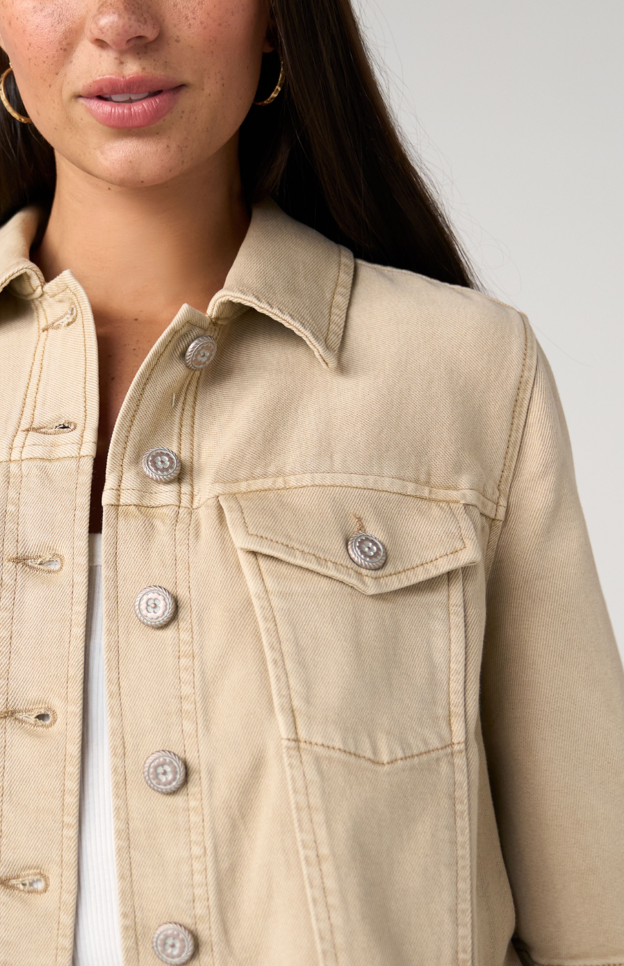 Liverpool 3/4 Sleeve Frayed Jacket-Khaki