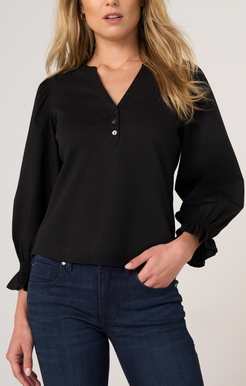 Liverpool 3/4 Sleeve Knit Woven Top