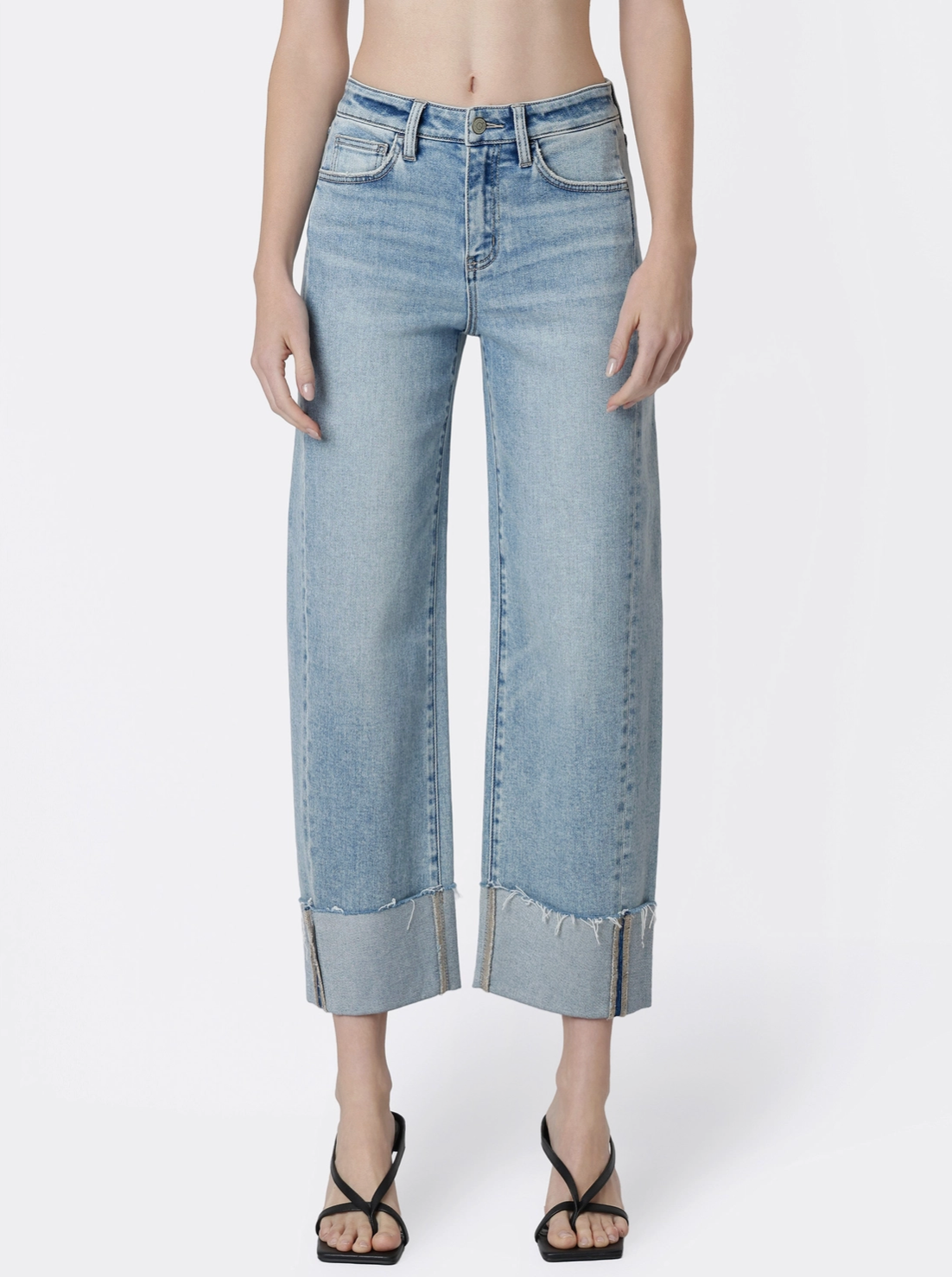 Side Seam Cuffed Barrel Jeans