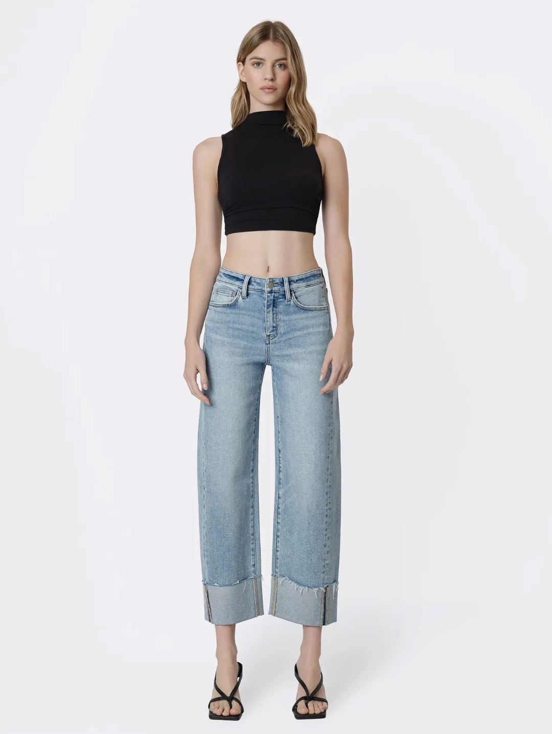 Side Seam Cuffed Barrel Jeans