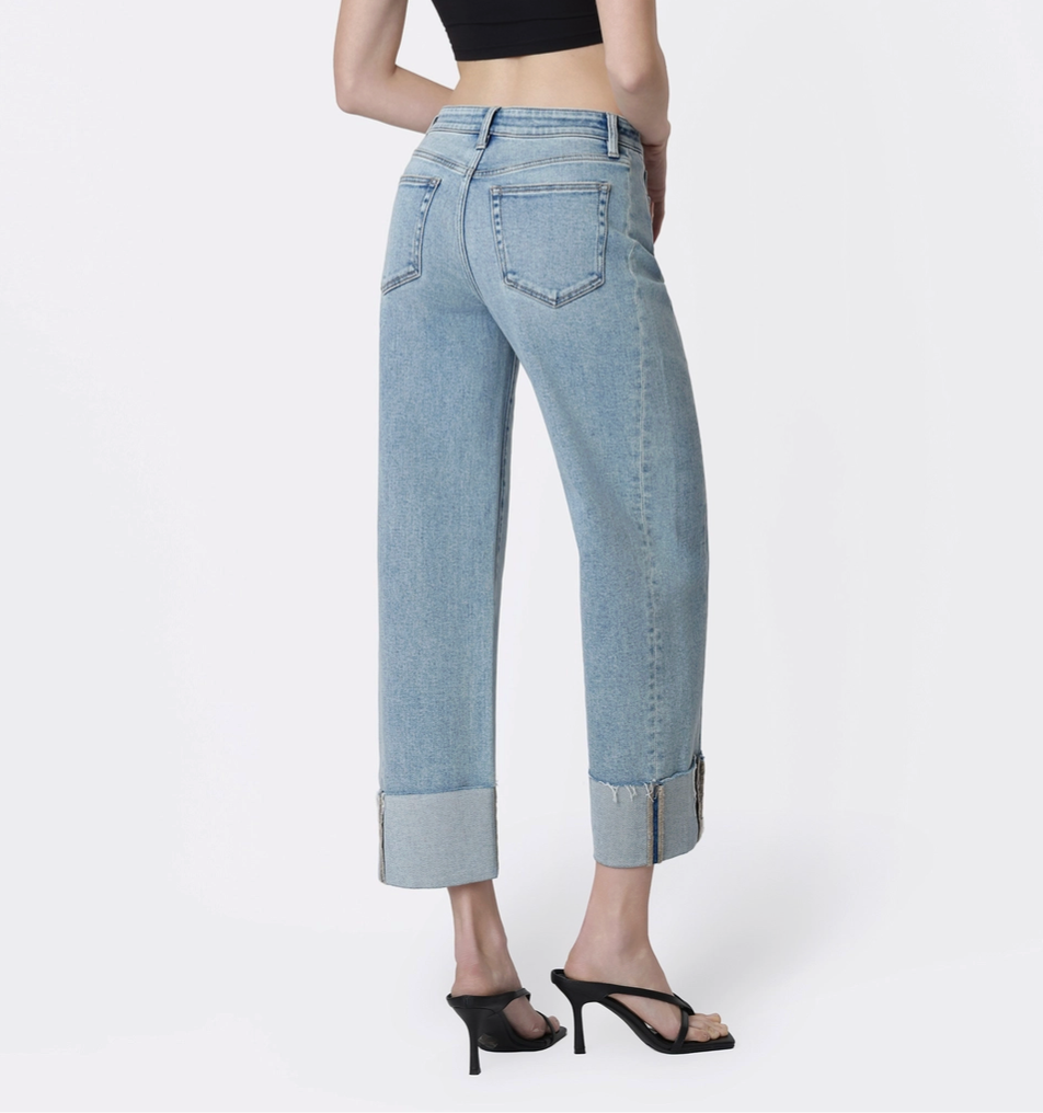 Side Seam Cuffed Barrel Jeans