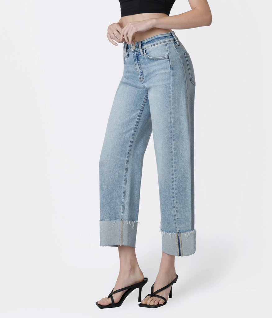 Side Seam Cuffed Barrel Jeans