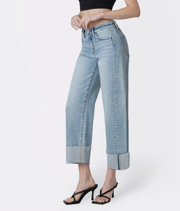 Side Seam Cuffed Barrel Jeans