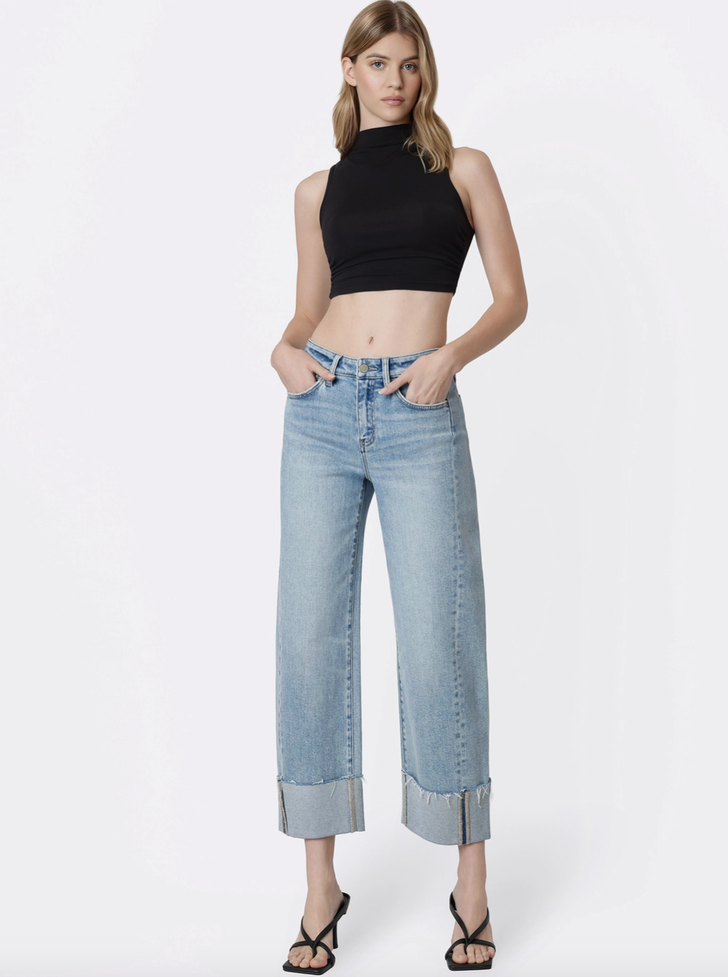 Side Seam Cuffed Barrel Jeans