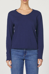 Dear John Vanya V-neck Slub Top-Navy